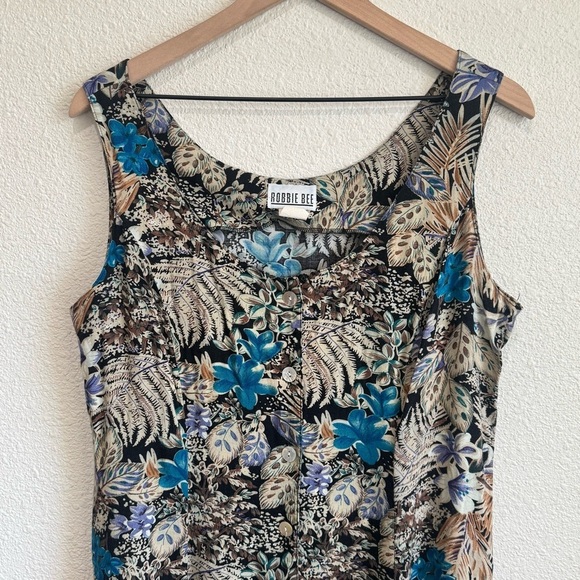 VTG Y2K Robbie Bee Size 16 Plus Midi Floral Dress Button Down Tropical Boho - Picture 2 of 8